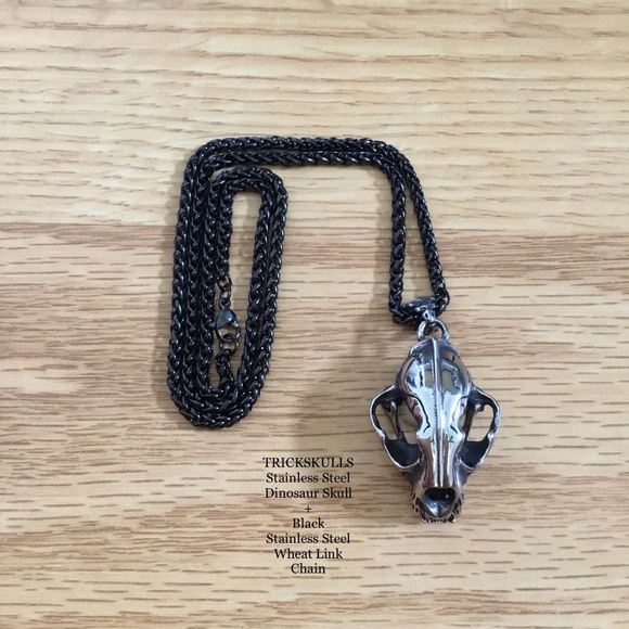 Sabre-Toothed Tiger Smilodon Big Cat Dinosaur Skull Stainless Pendant & Chain - Picture 14 of 15